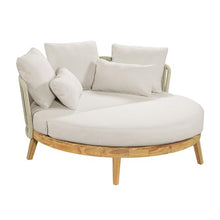 Christopher Knight Home Martin Acacia Wood Round Outdoor Daybed with Cushion, Solid Wood Patio Round Daybed with Rope Woven Accent, Patio Outdoor Sofa Bed, Teak+Beige