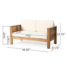 Acacia Wood Outdoor Furniture Set with Water-Resistant Cushions, Patio Club Chair and Loveseat with Matching Side Table, All-Weather Slat Design Seating (Brown,LOVESEAT+2 Chair+Table)