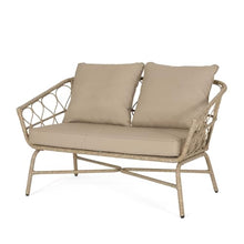 Hassyee PE Rattan Outdoor Loveseat with Iron Frame and Wicker Woven Backrests and Armrests for Poolside, Balcony, Patio 2-Seater Couch with Removable&Washable Cushions for Lawn, Garden