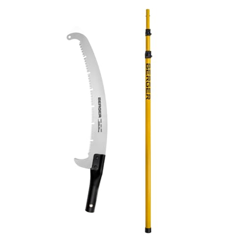 BERGER ArboRapid Telescopic Pole Saw Set – 3-Part Professional Arborist Tool, Extends from 5.7 to 15.2 Ft, Fiberglass Design, 15.7" Aggressive Cut Blade, Tree Pruner – 77039