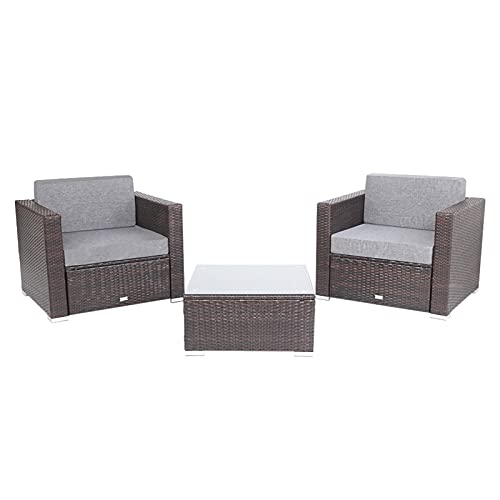 DUYHBAWRS 2 PiecesPE Wicker Rattan Single Sofa and 1 Piece Coffee Table with Tempered Glass