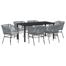FUDUGEHMIOFWFJJ 7-Piece Outdoor Dining Set with Cushions, Grey Patio Furniture Set with Tempered Glass Table, Modern Garden Table and Chairs for Balcony, Backyard, Porch