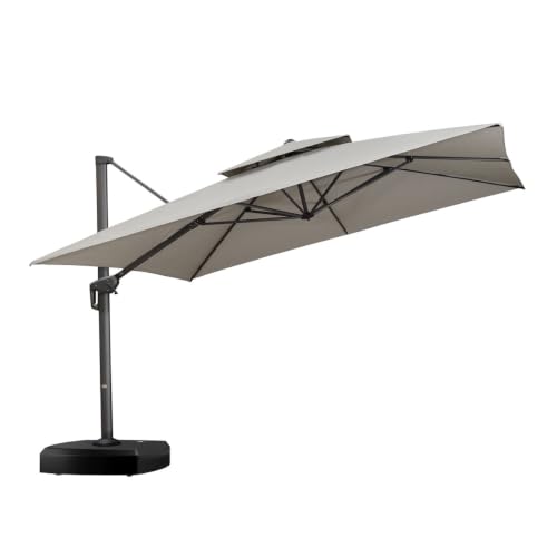 144'' Cantilever Advanced Fabric Umbrella With Wheeled Base,Pebble Grey