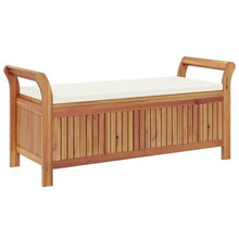 KUTYWEXFM Patio Storage Bench with Cream Cushion 49.6in Solid Acacia Wood
