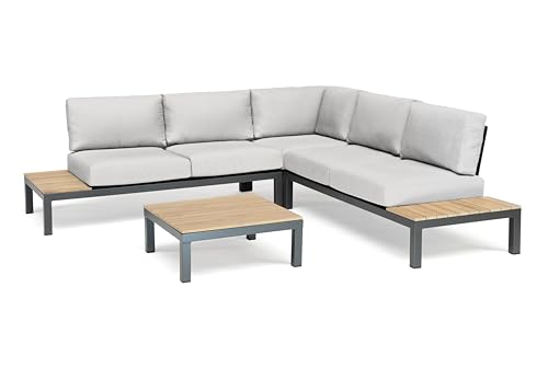KETTLER Elba Aluminum 4-Piece Corner Set with Teak Accents (Cast Silver)