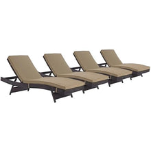 Pemberly Row Modern Rattan Outdoor Chaise, Espresso/Mocha Brown Finish, Set of 4, Water & UV Resistant with Machine-Washable Cushions, Aluminum Frame Patio Lounger for Backyard, Poolside or Deck Use