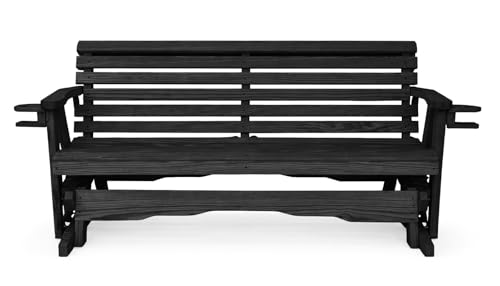 5 FT BLACK Porch ROLLBACK Glider Cupholders Bench for 3 Person, Amish-Made Pine Wood Patio Glider, Smooth Glide, Balanced Construction, Even Weight Distribution, Relaxed Seating Angle, Made in USA