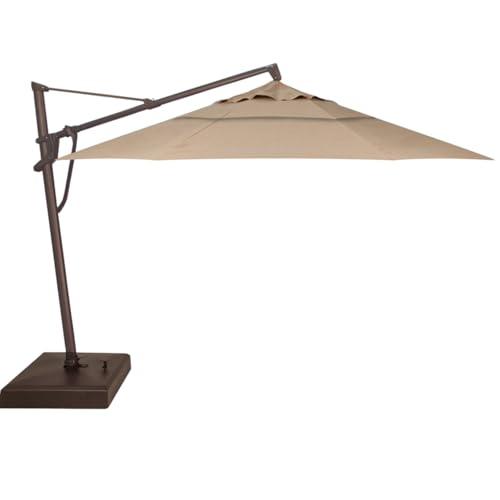 Treasure Garden AKZ PLUS Cantilever Umbrella 13' Octagonal Obravia Sand Canopy and Bronze Frame with Rolling Base