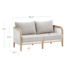 Nathan James Twila Boho Rattan Loveseat Outdoor Sofa, Outdoor Loveseat with Rattan Arms, Solid Acacia Wood Frame, Gray Linen