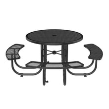 Hassyee Outdoor Picnic Table and Build-in Benches Set with Steel Frame for Poolside, Lawn, Patio Furniture Set with Umbrella Hole and Mesh Design for Backyard, Garden (46-Inch Black Round)