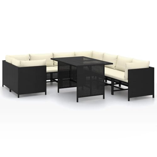 HNSMFPRE 9 Piece Poly Rattan Patio Lounge Set with Cushions, Modular Outdoor Seating Set with Removable Washable Cushion Covers, Powder-Coated Steel Frame for Patio Garden