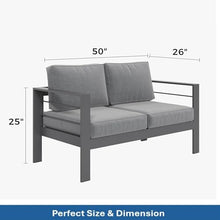 Seeheool 50" All-Weather Aluminum Patio Loveseat with Thick Dark Gray Cushions & Gray Frame