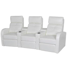 Fisinber 3-Seater Recliner Sofa White Faux Leather Manual Reclining Couch with Adjustable Armrests and Cup Holders Modern Home Theater Seating for Living Room Lounge