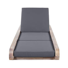 Merax 2 Piece White Finish Acacia Wood Chaise Lounge - 2 Pcs Frame + 2 Pcs 4" 3-Fold Dark Grey Water-Resistant Cushion, 400lbs Capacity, Adjustable Outdoor Recliner for Patio Poolside Backyard