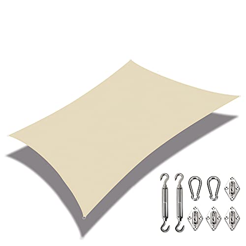 COARBOR 21'x22' Sun Shade Sail Waterproof Canopy with Hardware Kit Rectangle Sunshine Block Polyester for Pergola Carport Awning Patio Yard Deck- Beige