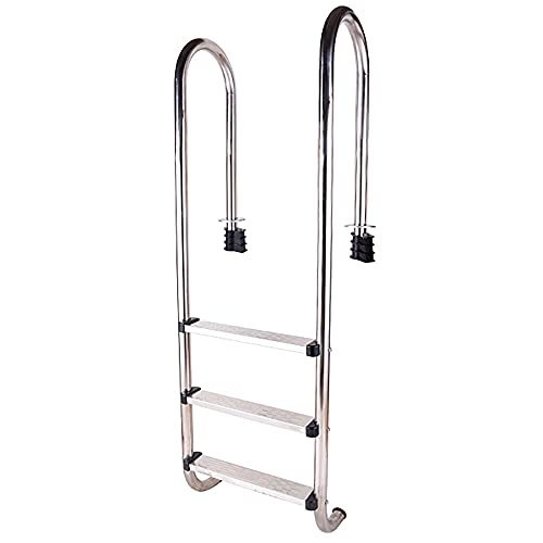 Swimming Pool Handrail Stainless Steel Pool Ladder for Inground Pool Entry Tube Wall Thickness 1mm 250lbs Load Capacity/Silver / 3 Step (Silver 3 Step)