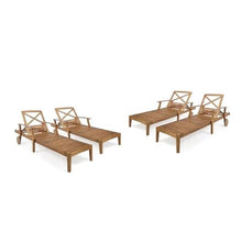 Great Deal Furniture GDFStudio Outdoor Teak Finished Acacia Wood Chaise Lounge Set of 4 Teak Finish