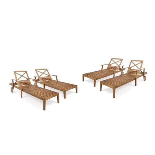 Great Deal Furniture GDFStudio Outdoor Teak Finished Acacia Wood Chaise Lounge Set of 4 Teak Finish