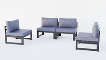 LeisureMod 4-Piece Armless Outdoor Patio Sectional Set with Cushions – Modern Blue Patio Chairs for Garden, Deck, or Backyard