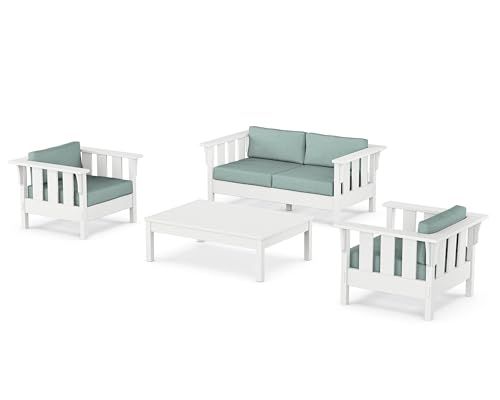 Martha Stewart by POLYWOOD® Acadia 4-Piece Deep Seating Set with Loveseat in White/Glacier Spa
