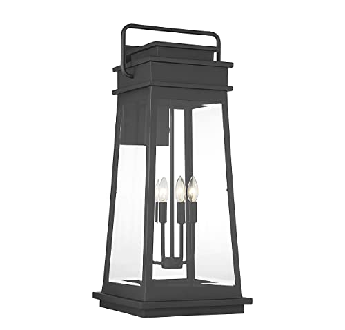 Savoy House 5-815-BK Boone Mission Traditional Clear Beveled Glass Outdoor Wall Lantern, 4-Light 240 Total Watts, 32" H x 13" W, Matte Black