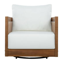 Christopher Knight Home Ayla Outdoor Acacia Wood Swivel Accent Chairs Set of 4, 360° Rotating Lounge Chair Outdoor with Cushions, Outdoor Swivel Chairs with Curved Tub Design, Natural + Beige
