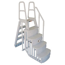 Main Access 48 to 54 Inch Step Ladder for Above Ground Swimming Pools with Mountable Smart Color Changing LED Light and Remote Control, White