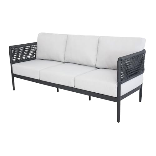 Outdoor 5 Piece Aluminum Woven Abaca Rope Patio Furniture Set - Charcoal