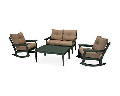 Polywood® Vineyard 4-Piece Deep Seating Rocking Chair Set in Green/Sesame