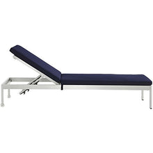 Modway Shore Aluminum Outdoor Patio Chaise Lounge Chairs with Cushions Silver Navy