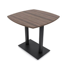 Harmony Series Small Bistro Height Arc Boat Shaped Table with Matte Black Double Bases | Modren Table for Offices & Breakroom | Scratch-Resistant Laminate | Natural Eucalyptus - 45"D x 45"W x 43"H