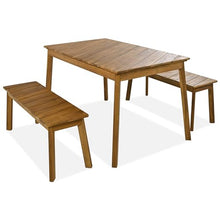 HOXURY Acacia Wood Outdoor Dining Set with 2 Benches – Durable Picnic Table for Patio, Garden & Indoor Use – Natural Finish, Adjustable Feet, Easy Assembly