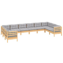 HKQWPBF 10 Piece Patio Lounge Set with Gray Cushions Pinewood