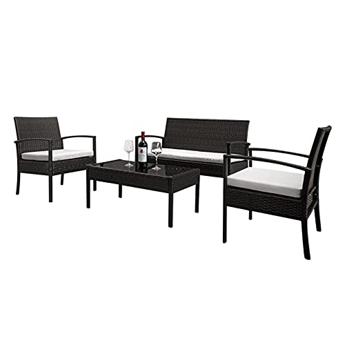 DUYHBAWRS in Stock 2pcs Arm Chairs 1pc Love Seat & Tempered Glass Coffee Table Rattan Sofa Set Brown Gradient Patio Outdoor Furniture