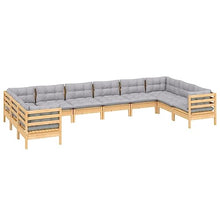 PUGYNBK 10-Piece Grey Solid Pine Wood Garden Lounge Set with 100% Polyester Fabric Cushions for Outdoor Patio and Balcony Modular Seating Furniture