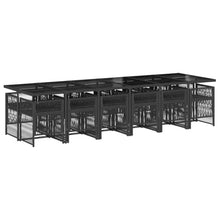 XHNIFBN 13 Piece Garden Dining Set with 129.9 Inch Table and 12 Chairs, Black Poly Rattan Wicker Outdoor Furniture Set with Cream White Cushions for Patio, Backyard, and Deck