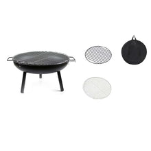 BNEI Fire Pit, Multifunctional Heater, Triangular Stability Support, Metal, Suitable for a Wide Range of Fuels, Storage Bag and Grill net Included