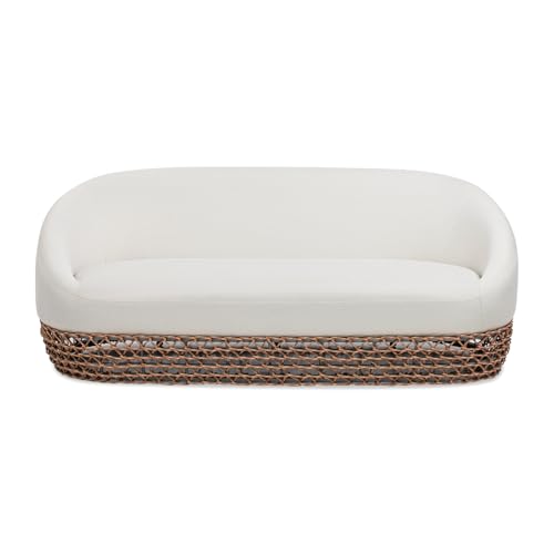 Jennifer Taylor Home Willow 71" Upholstered Woven Patio Deep Seating Sofa, Golden Brown Wicker Frame, Wheat Beige, Wheat Beige Axroma Olefin