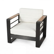 Christopher Knight Home Giovanna Aluminum Lounge Chair Outdoor Set of 2 with Removable Cushion, Metal Frame Patio Accent Chair, Patio Garden Comfy Reading Chair, Black+Beige