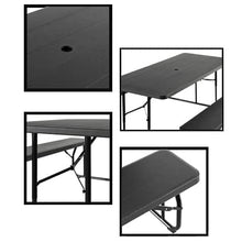 Gardenised Black Outdoor Foldable Woodgrain Picnic Table Set with Metal Frame 6 Ft (QI004269.BK)