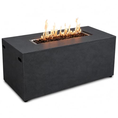 Golden Flame 55-Inch Rectangle Propane Fire Pit Table – Hidden Tank Outdoor Gas Fire Table for Patio & Backyard – Modern Concrete Fire Pit with Push Button Ignition – Graphite