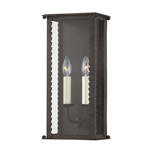 Troy Lighting Zuma 2-Light Wall Sconce | French Iron Finish | Made of Aluminum and Stainless Steel & Glass | Wet-Rated for Outdoor Use | 7.75" W x 16.5" H Profile | B6712-FRN