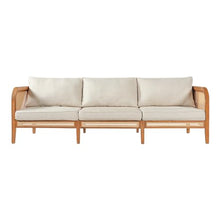Christopher Knight Home Alala Acacia Wood Outdoor 3 Seater Sofa with Cushions, Solid Wood Patio Sofa with Wicker Accent, Comfy Lounge Sofa for Outdoor Patio Furniture Set, Beige + Teak + Yellow