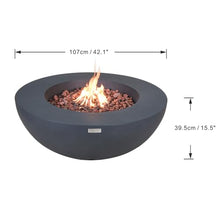 Elementi Lunar Bowl Dark Grey Fire Pit Bundle Outdoor Firepit Set Includes 42” Natural Gas Concrete Firepit, Glass Windscreen, Stainless Steel Cover, Canvas Cover, Floor Mat and Beverage Tub