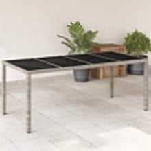 Garden Table Set of 4 Light Grey,Light Grey Rectangular Garden Table with Tempered Glass Modern Design for Entertaining Up to 6 People Outdoor Only Patio Tables