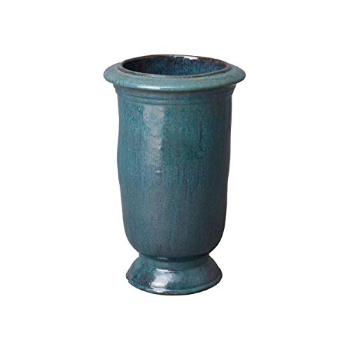 Emissary Home and Garden Tall Cup 13.5 in. Turquoise Ceramic Round Planter (13.5 in. L x 13.5 in. W x 22.5 in. H) with Drainage Hole