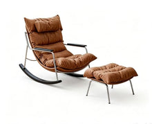Mid-Century Rocking Chair With Footrest Stainless Steel Frame Lounge