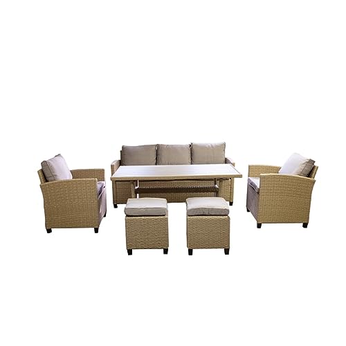 6 Pcs Dining Set- 7 Seats.Outdoor Garden Patio Backyard Furniture Set (D As Shown)