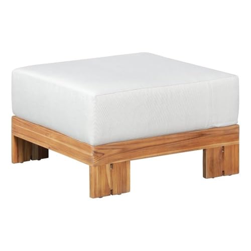 Paradiso Outdoor Solid Teak Wood Ottoman - Light gray fabric