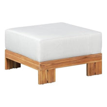 Paradiso Outdoor Solid Teak Wood Ottoman - Light gray fabric